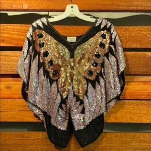 Silk and Sequin Butterfly Evening Top